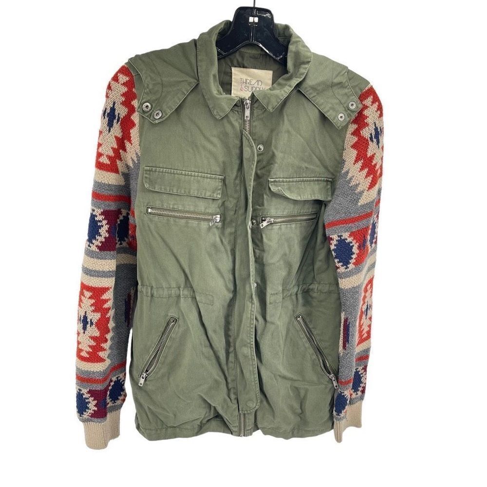 Thread & Supply Womens Anorak Jacket Aztec Long Sleeve 100% Cotton Green Small